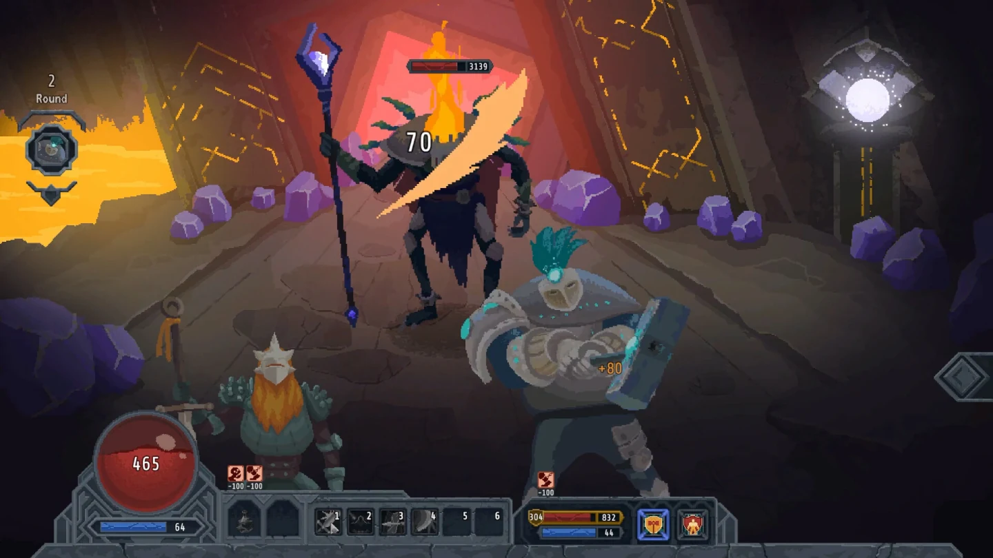 Lootbound combat interface showing the party, enemies, status icons, and turn order