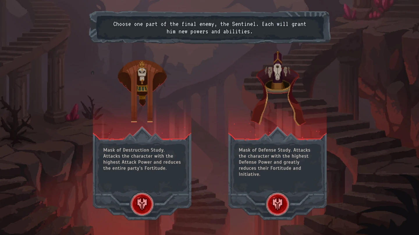 Lootbound Guardian-part choice screen with two options and visible effect text